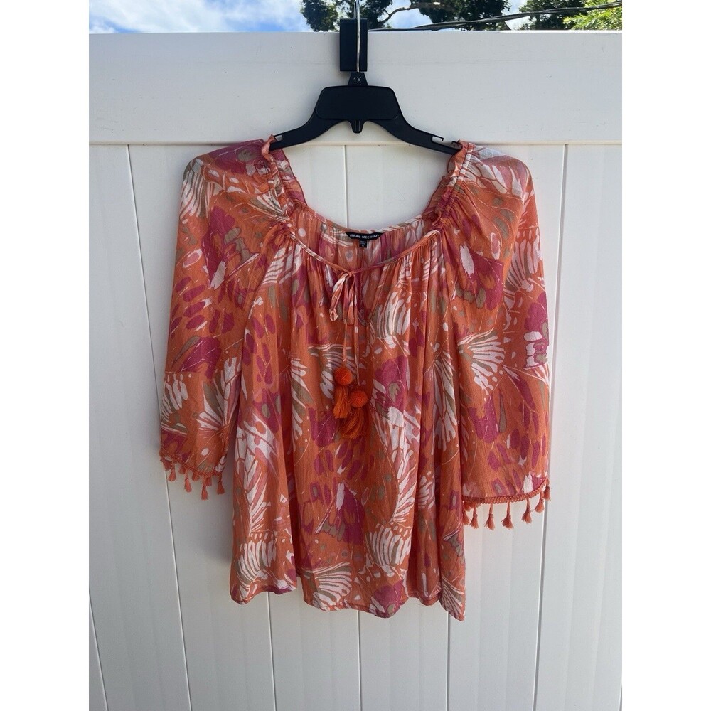 Unique Spectrum Womens Top Off The Shoulder Floral Colorful Tassels Size 1X